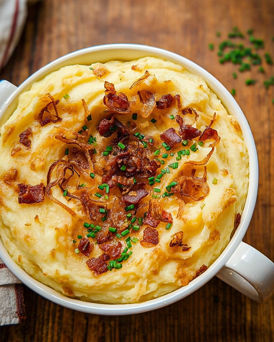 Cheesy Loaded Mashed Potatoes with Crispy Shallots and Pancetta