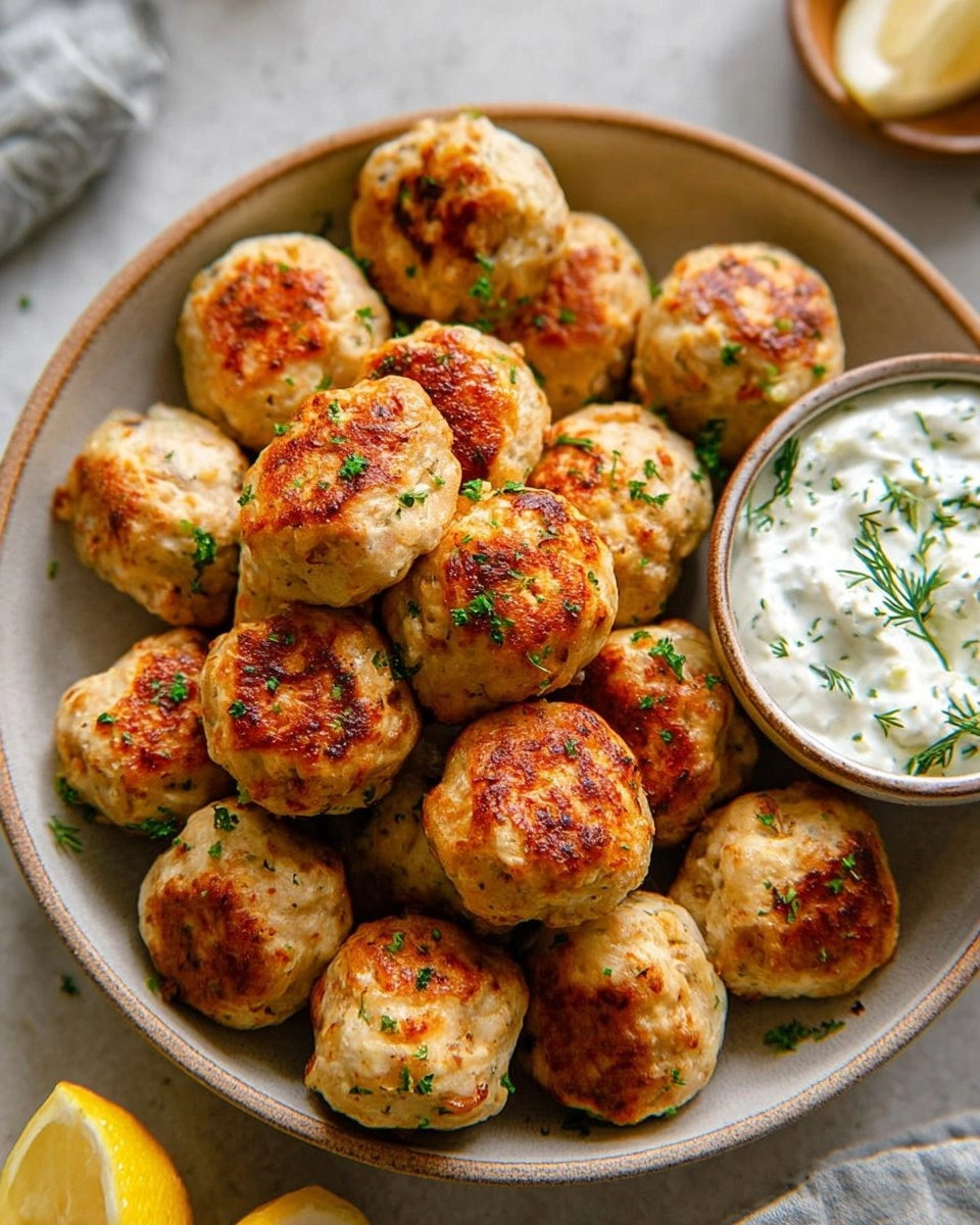 Chicken Feta Meatballs with Tzatziki Dip