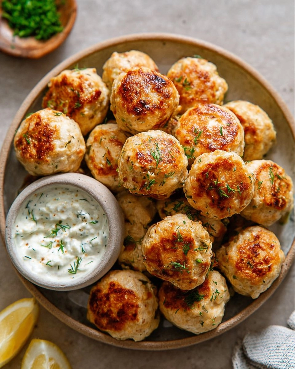 Chicken Feta Meatballs with Tzatziki Dip