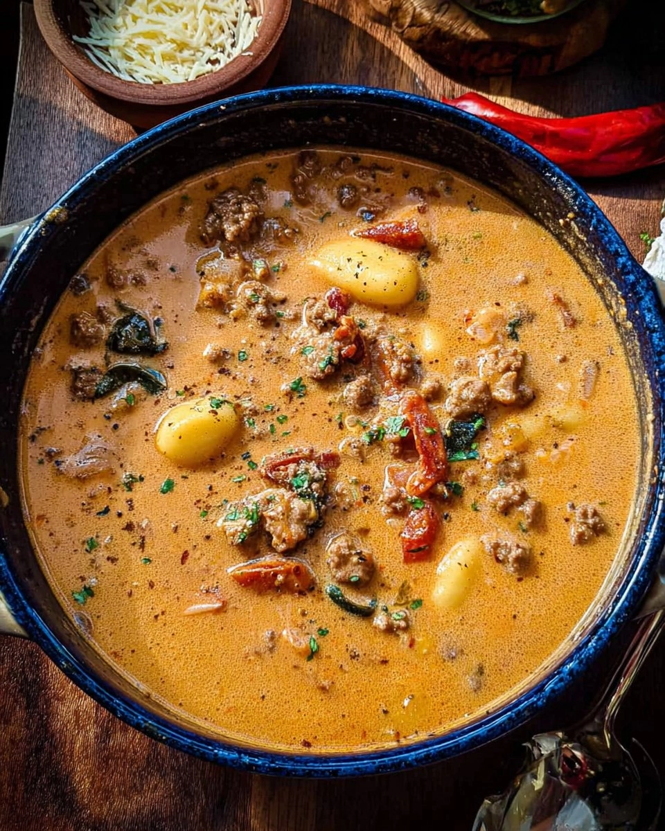 One Pot Tuscan Sausage Gnocchi Soup