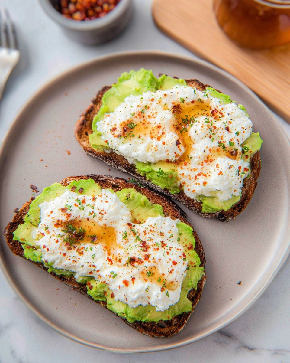 Cottage Cheese Toast With Avocado and Hot-Honey