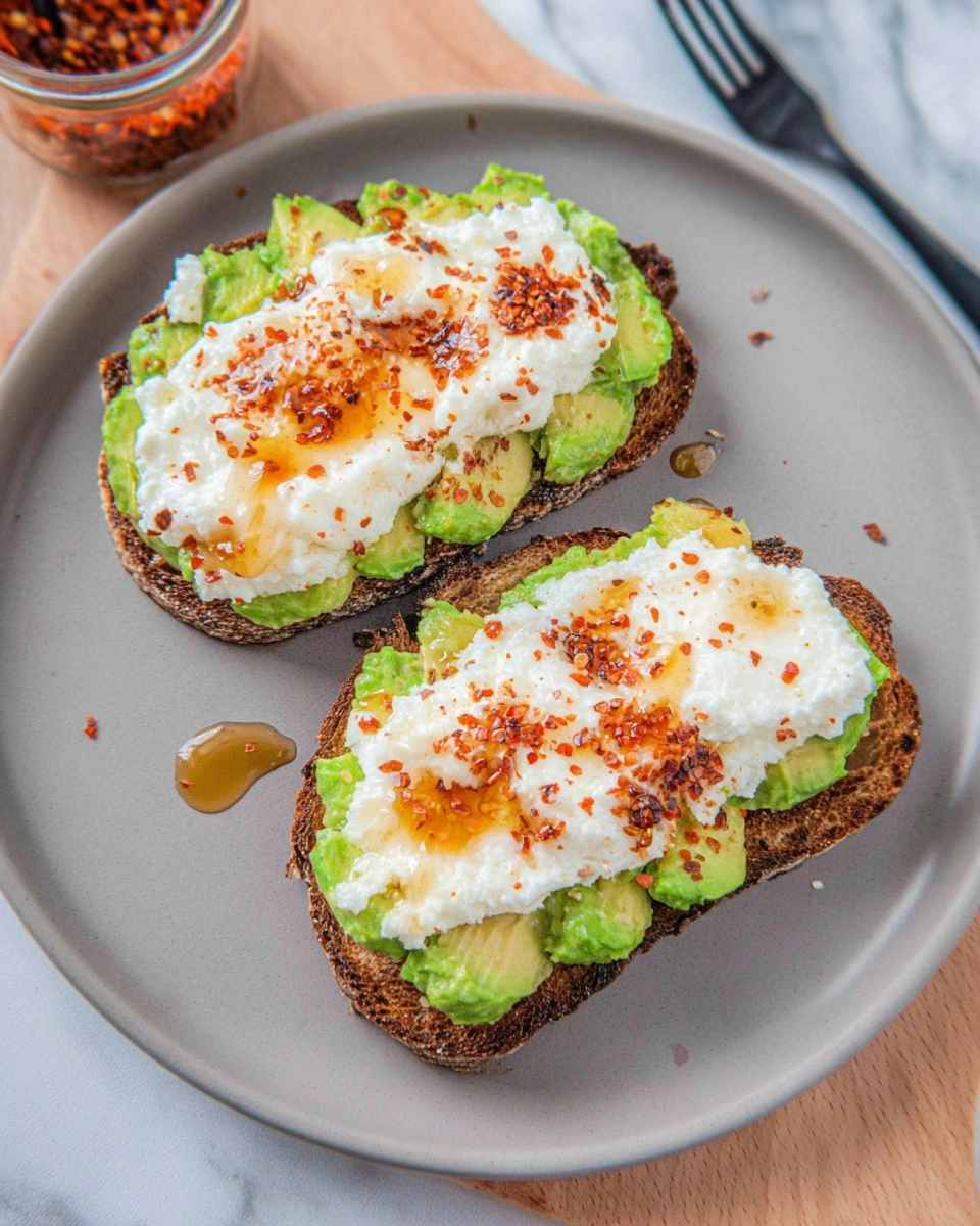 Cottage Cheese Toast With Avocado and Hot-Honey