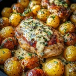 Creamy-Garlic-Chicken-with-Roasted-Baby-Potatoes-Recipe