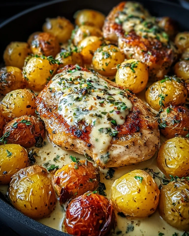 Creamy-Garlic-Chicken-with-Roasted-Baby-Potatoes-Recipe