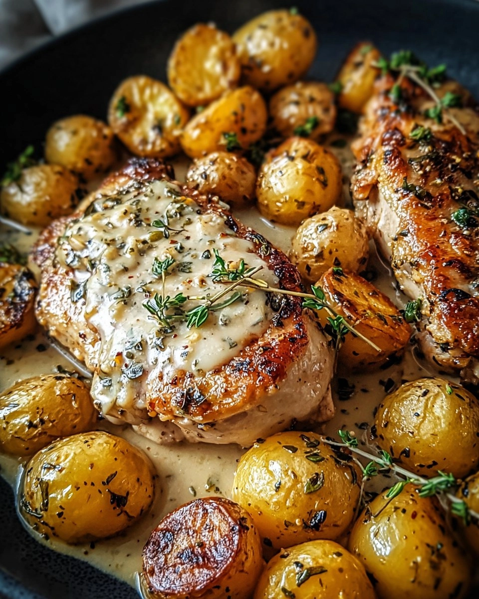 Creamy Garlic Chicken with Roasted Baby Potatoes