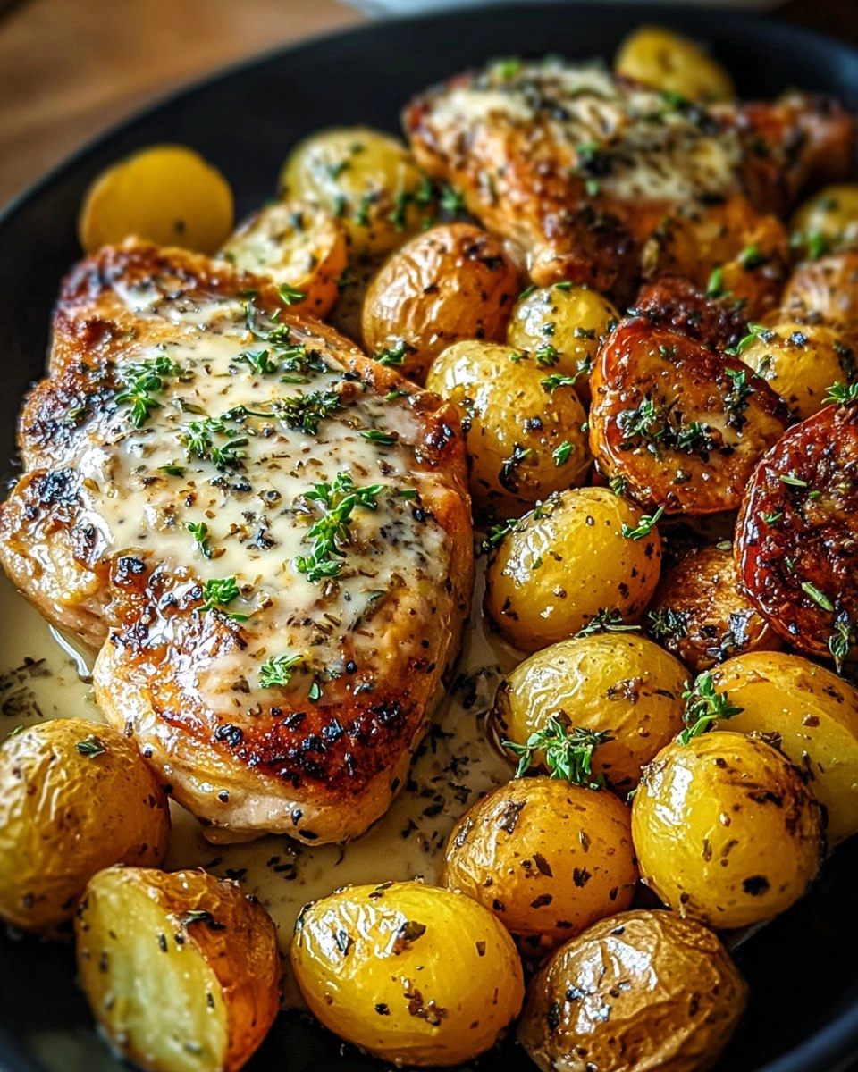 Creamy Garlic Chicken with Roasted Baby Potatoes