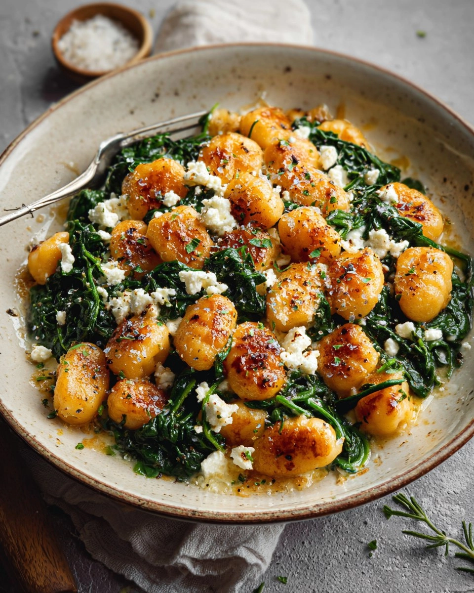 Easy Crispy Gnocchi With Spinach And Feta