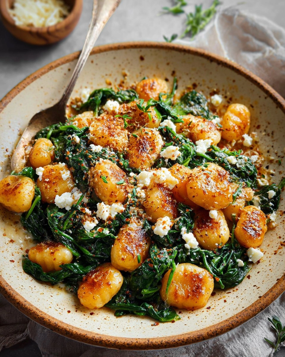 Easy Crispy Gnocchi With Spinach And Feta