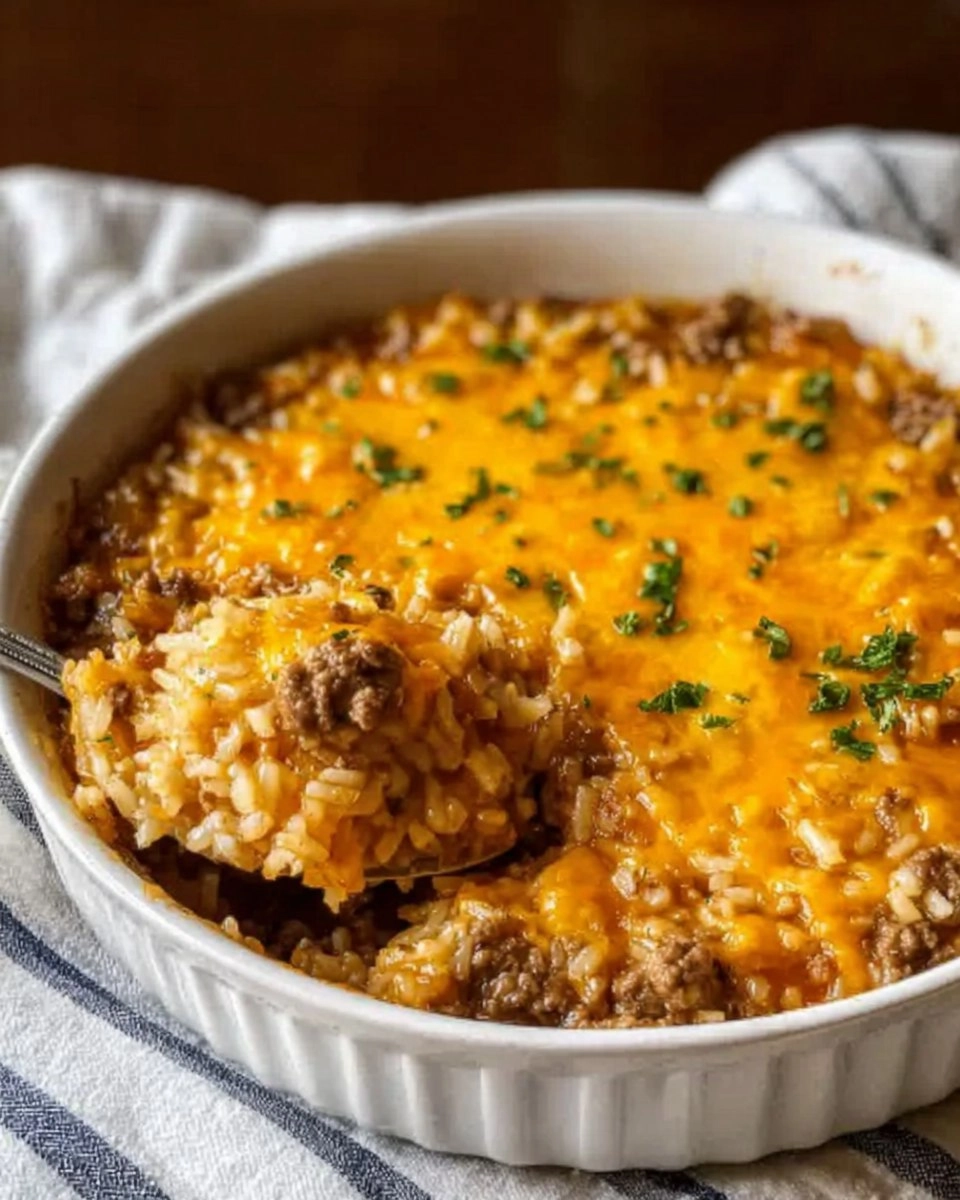 Healthy Cheesy Ground Beef Rice Casserole
