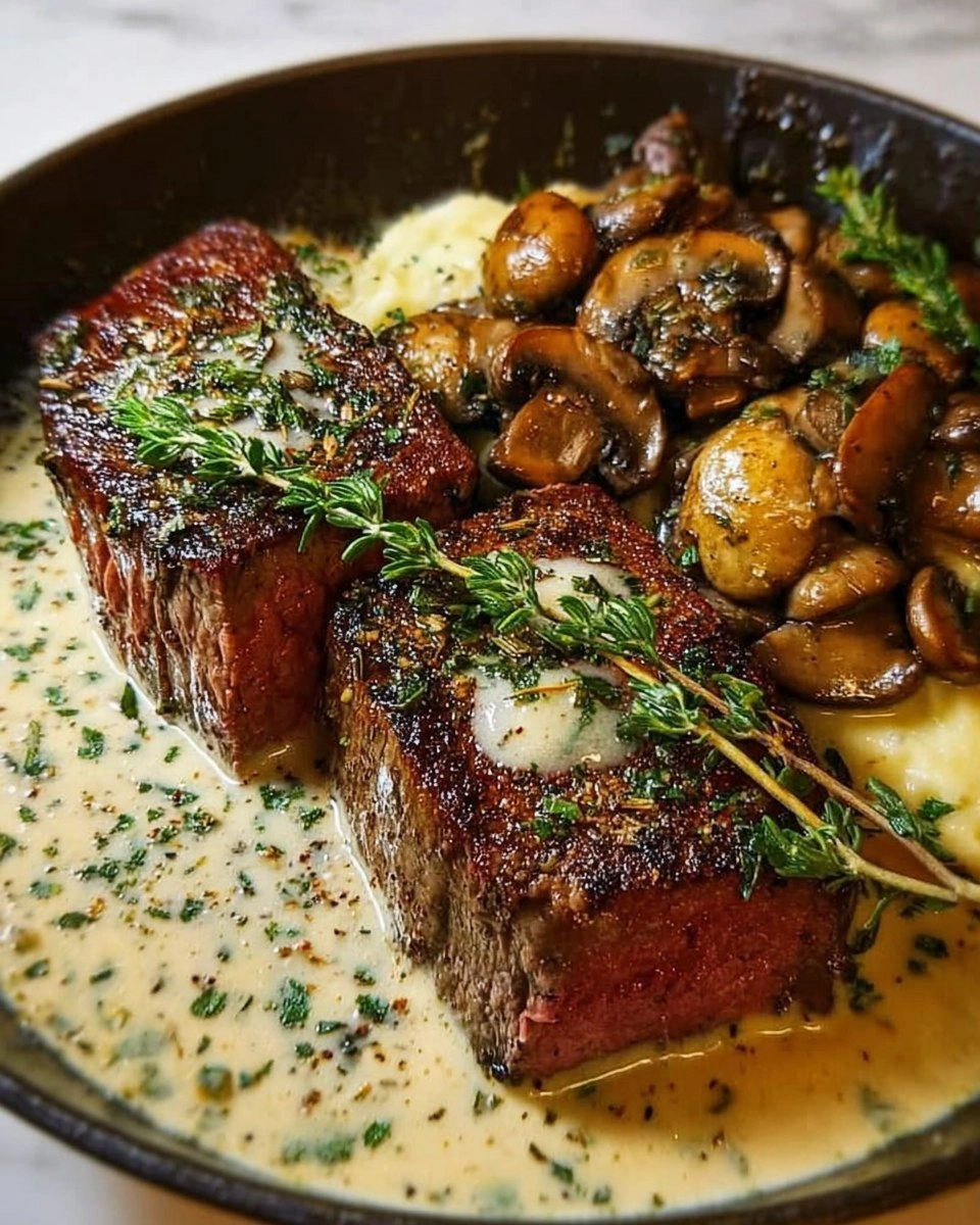 Steak with Bourbon Garlic Cream Sauce