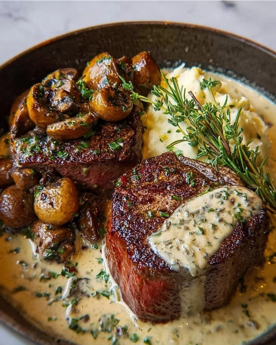 Steak with Bourbon Garlic Cream Sauce