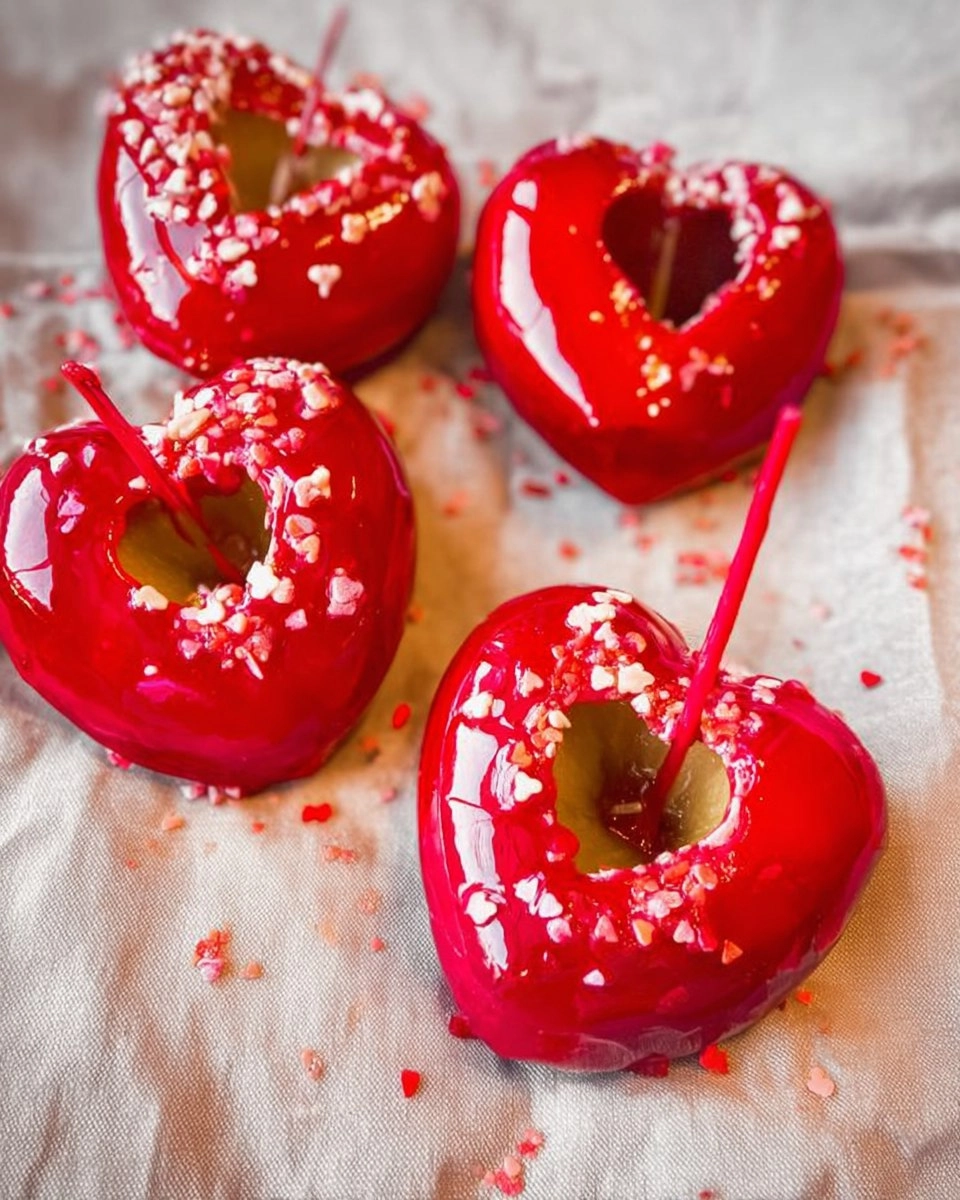 Valentine Candy Apples Made into Cute Heart Shapes