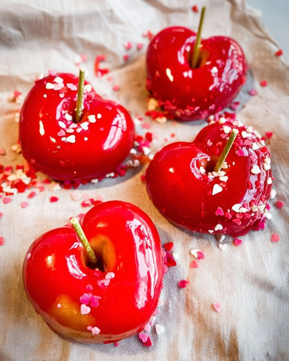 Valentine Candy Apples Made into Cute Heart Shapes