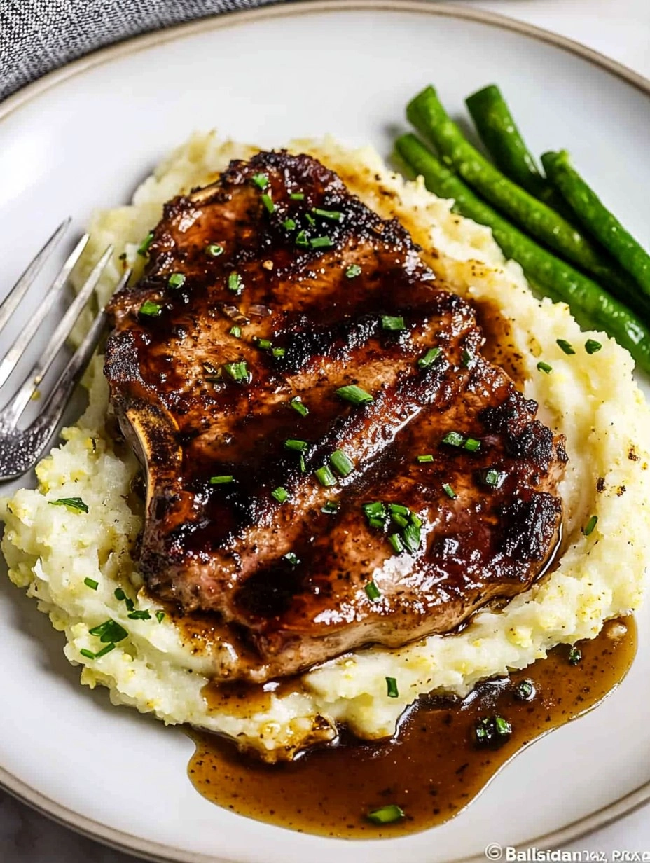 Balsamic Pork Chops with Cauli Mash