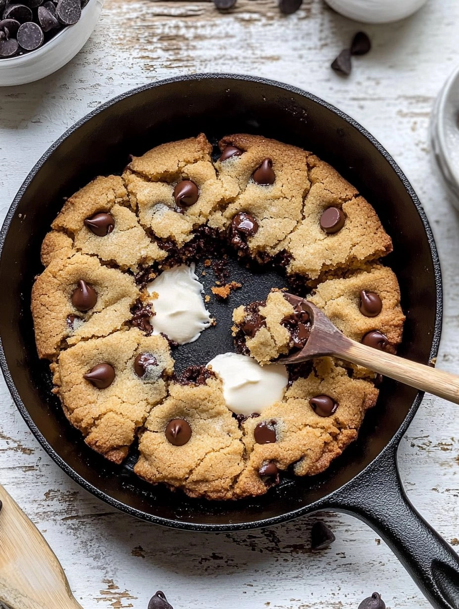 Chewy Gooey Chocolate Chip Skillet Cookie