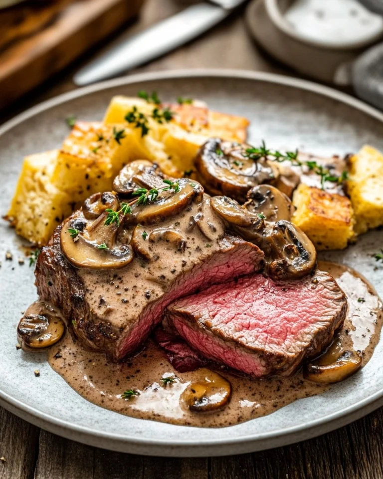Pink-Roasted-Steak-with-Mushroom-Sauce-Recipe