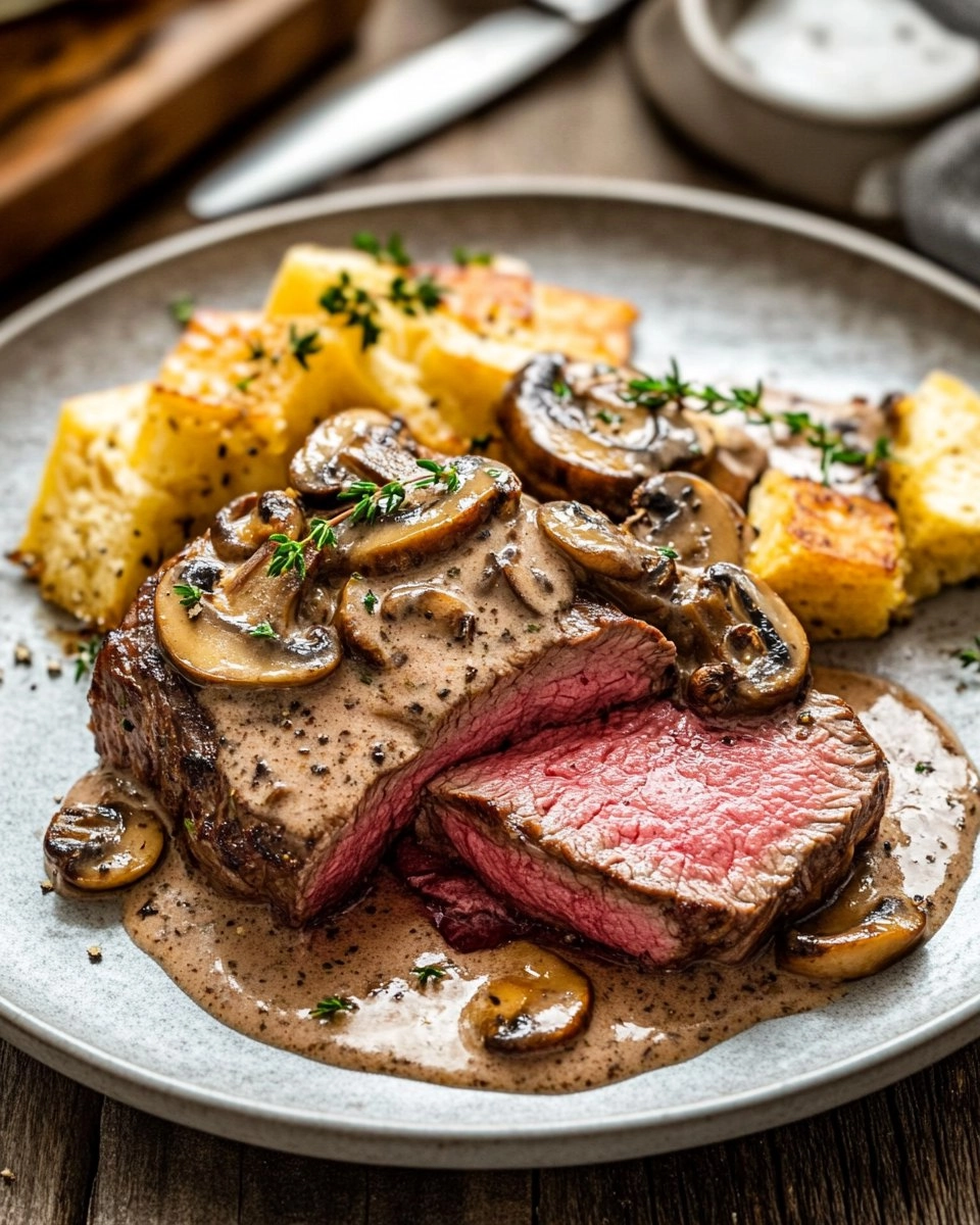 Pink-Roasted-Steak-with-Mushroom-Sauce-Recipe