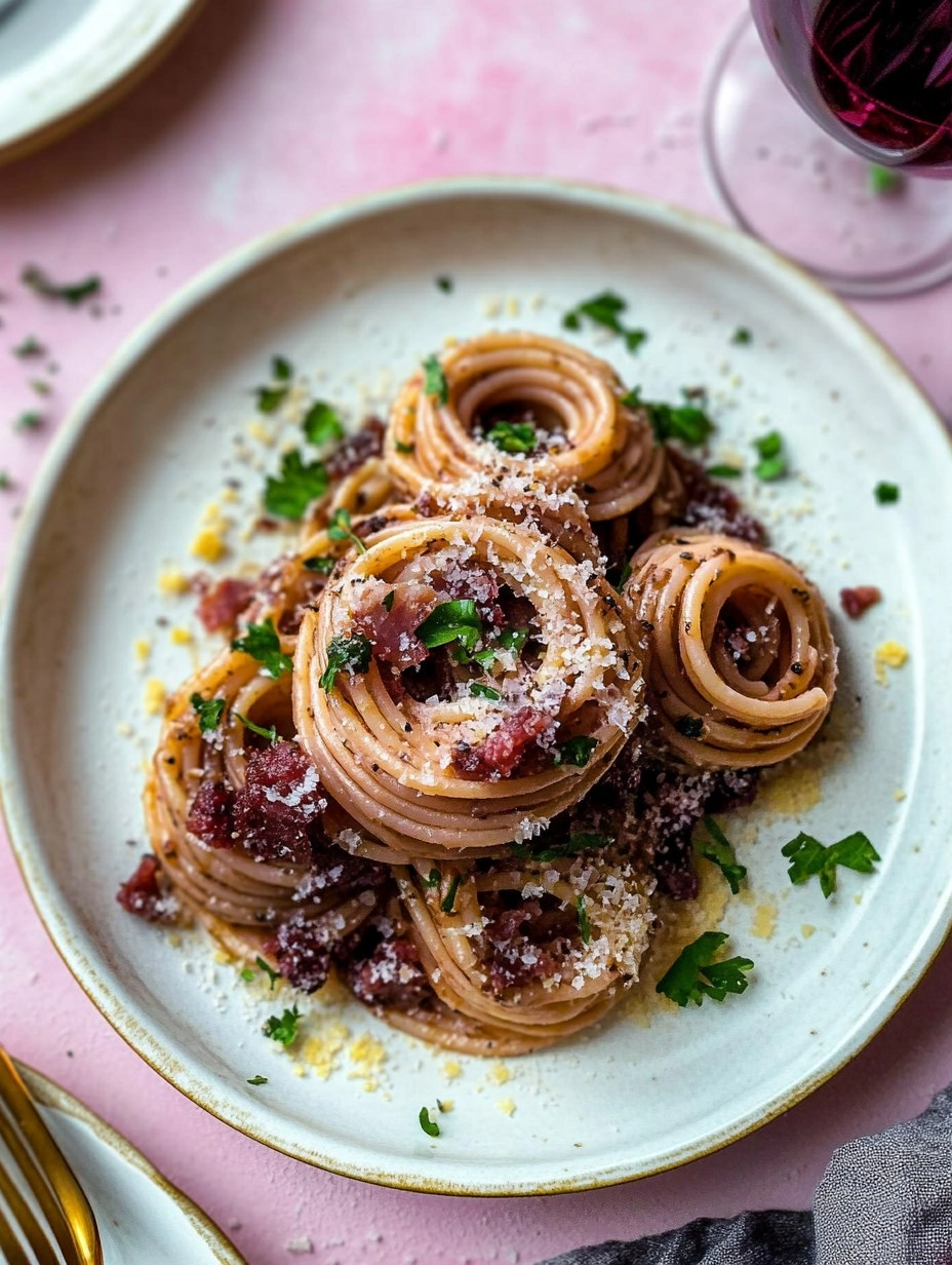 Red Wine Bucatini with Pancetta 87 Red Wine Bucatini with Pancetta