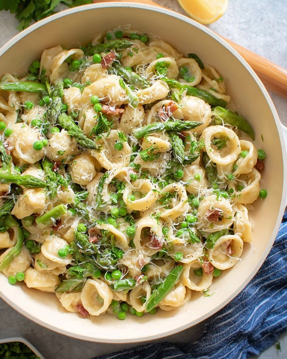 Creamy Lemon Asparagus Pasta with Peas & Parmesan