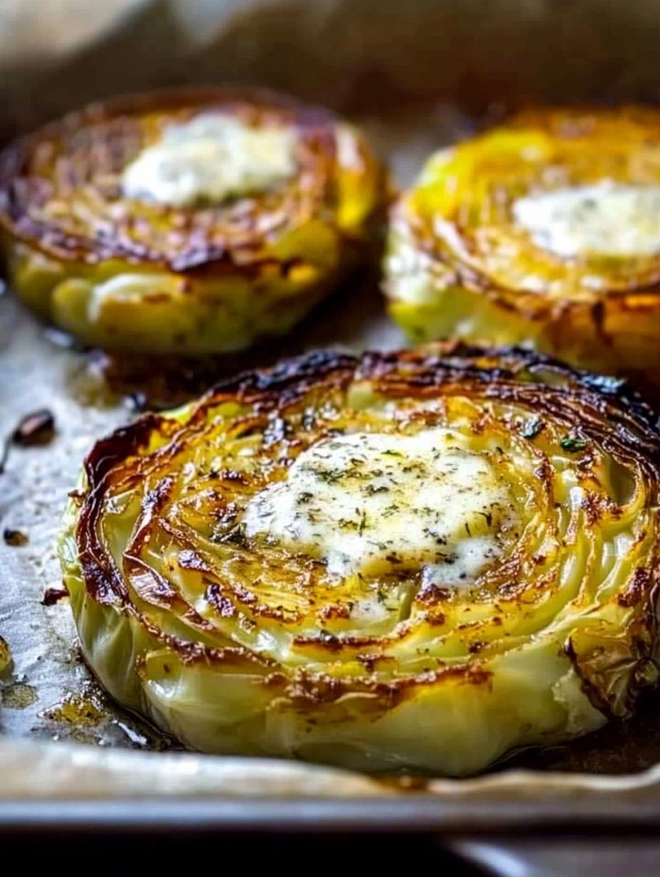Crispy Roasted Parmesan Cabbage Steaks with Garlic Herb Butter