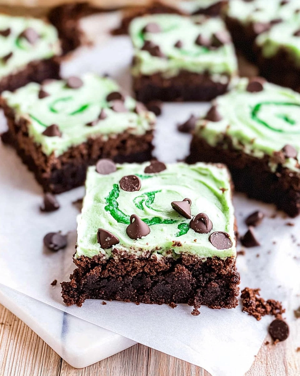 Mint-Chocolate-Chip-Brownies-with-Green-Swirl-Frosting-Recipe