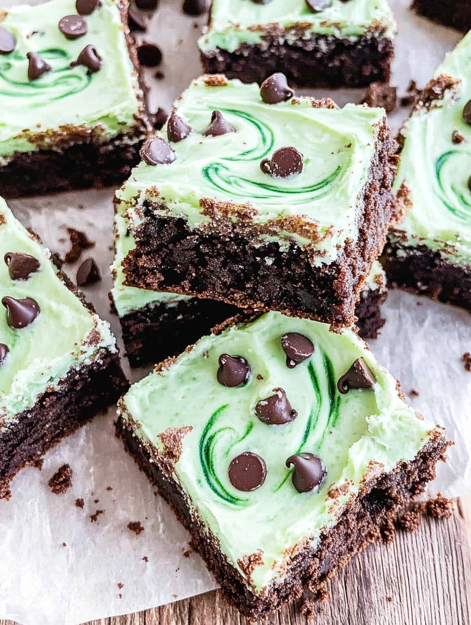 Mint Chocolate Chip Brownies with Green Swirl Frosting
