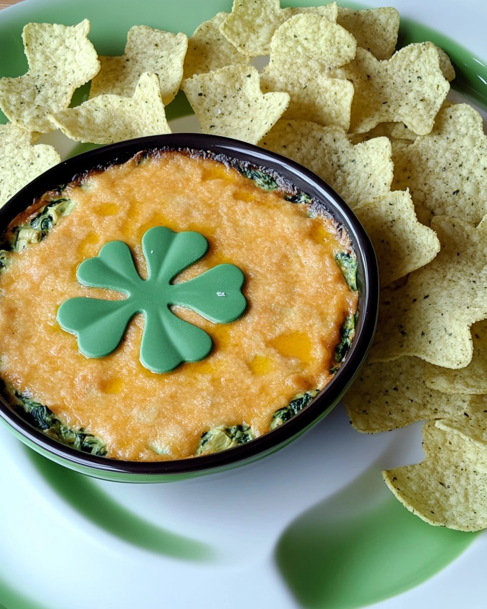 Shamrock Spinach Artichoke Dip with Green Tortilla Chips