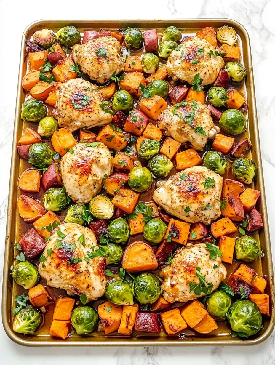 Sheet-Pan Maple Dijon Chicken with Brussels Sprouts & Sweet Potatoes