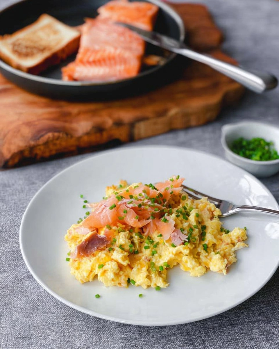 Soft Scrambled Eggs with Smoked Salmon & Chives (Toast or Bagel)