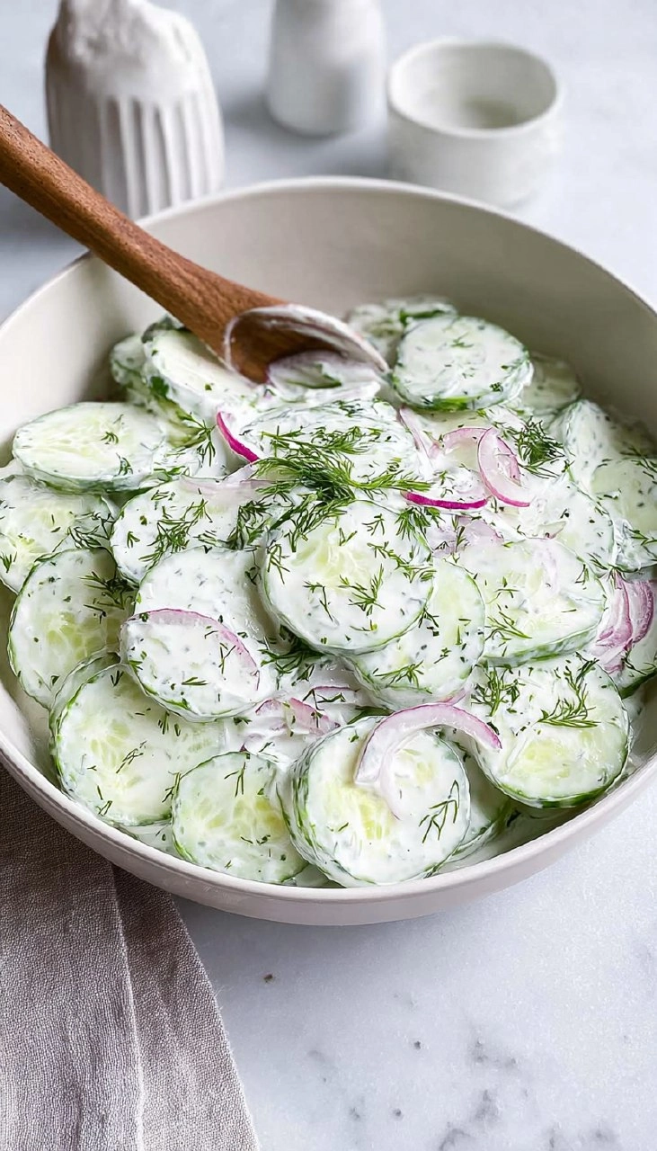Creamy Cucumber Salad with Sour Cream & Dill