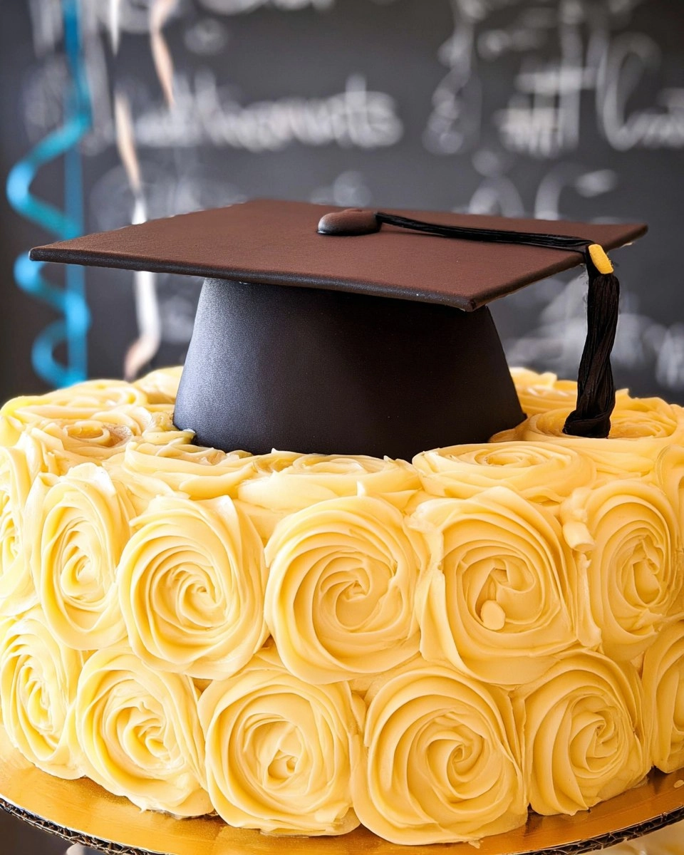 Elegant-Graduation-Cake-with-Fondant-Cap-Topper-Recipe