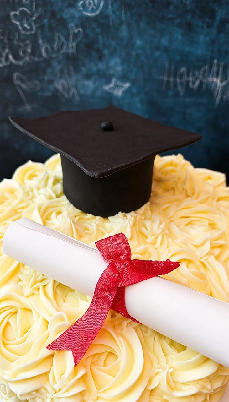 Elegant Graduation Cake with Fondant Cap Topper 86 Elegant Graduation Cake with Fondant Cap Topper