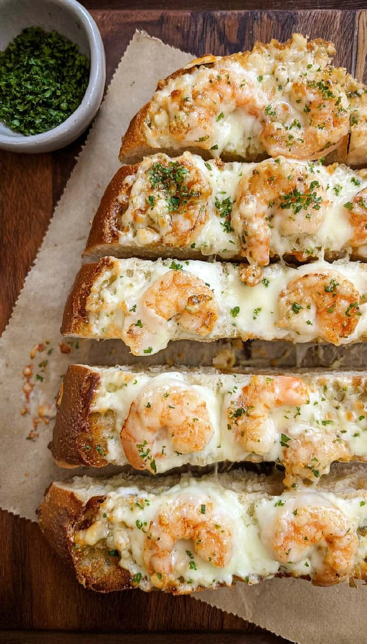 Shrimp Alfredo Garlic Bread