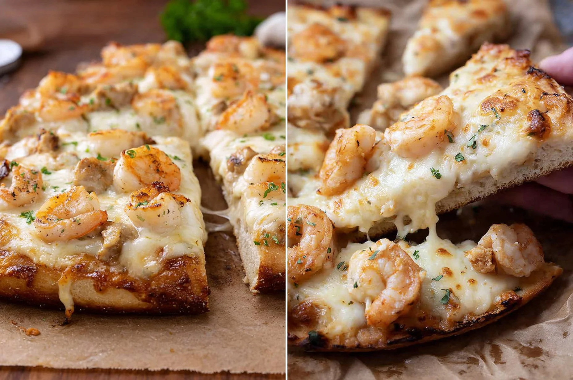 Shrimp Alfredo Garlic Bread