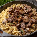 Steak Bites with Creamy Mushroom Orzo 172 Steak-Bites-with-Creamy-Mushroom-Orzo-Recipe