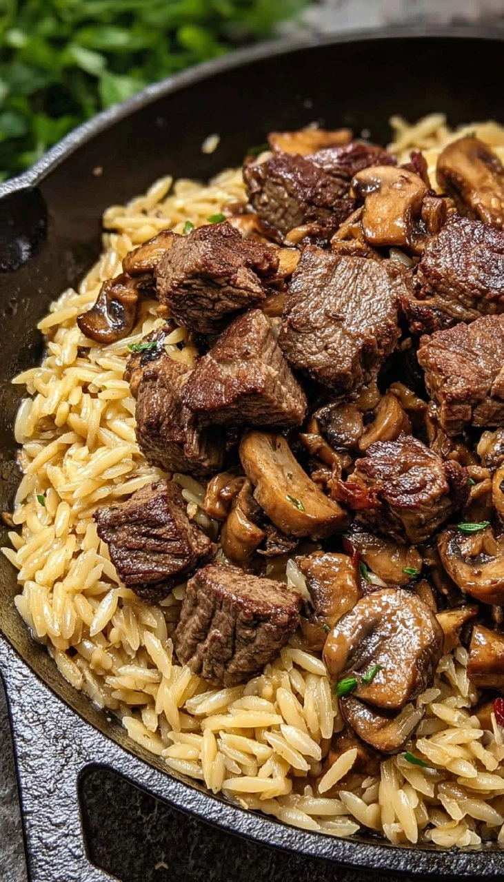 Steak Bites with Creamy Mushroom Orzo 171 Steak Bites with Creamy Mushroom Orzo
