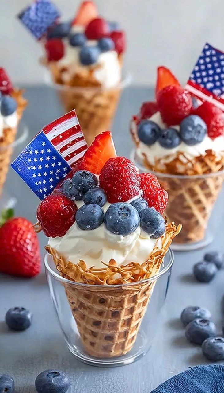 No-Bake 4th of July Patriotic Fruit Cones