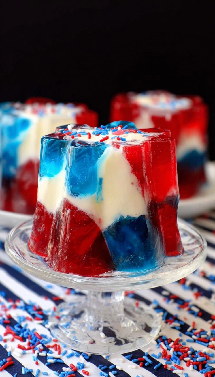 Red, White, and Blue Jello with Cream