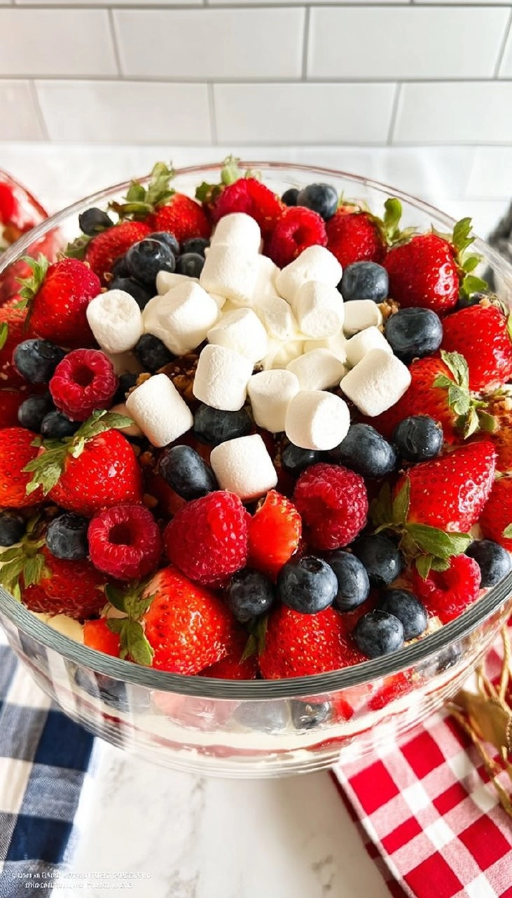 Red White and Blue Cheesecake Salad | Patriotic No-Bake Dessert for the 4th of July