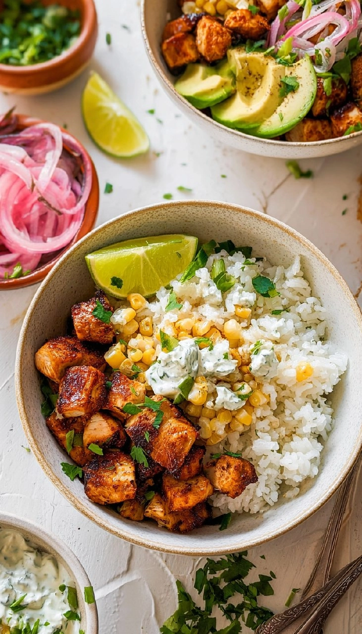 Street Corn Chicken Rice Bowls