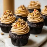 Dark Chocolate Cupcakes with Creamy Peanut Butter Frosting 3