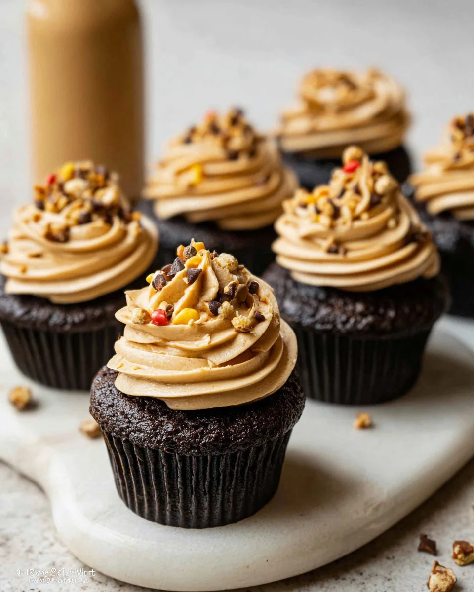 Dark Chocolate Cupcakes with Creamy Peanut Butter Frosting 2