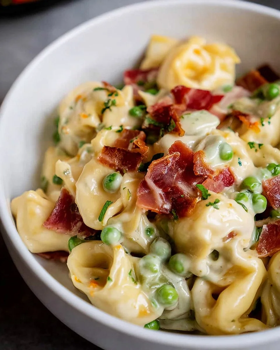 Tortellini Alfredo with Prosciutto and Peas
