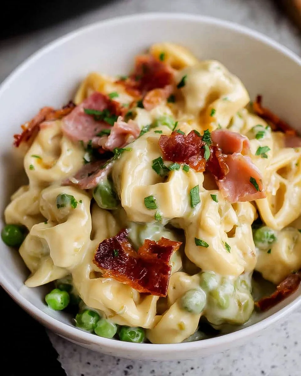 Tortellini Alfredo with Prosciutto and Peas