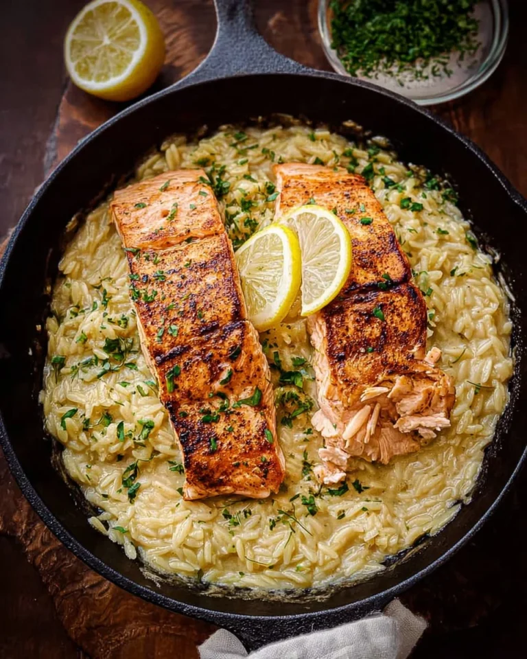 Creamy Lemon Orzo with Salmon