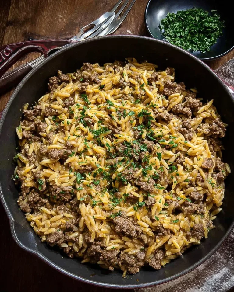 One Pan Cheesy Beef Orzo