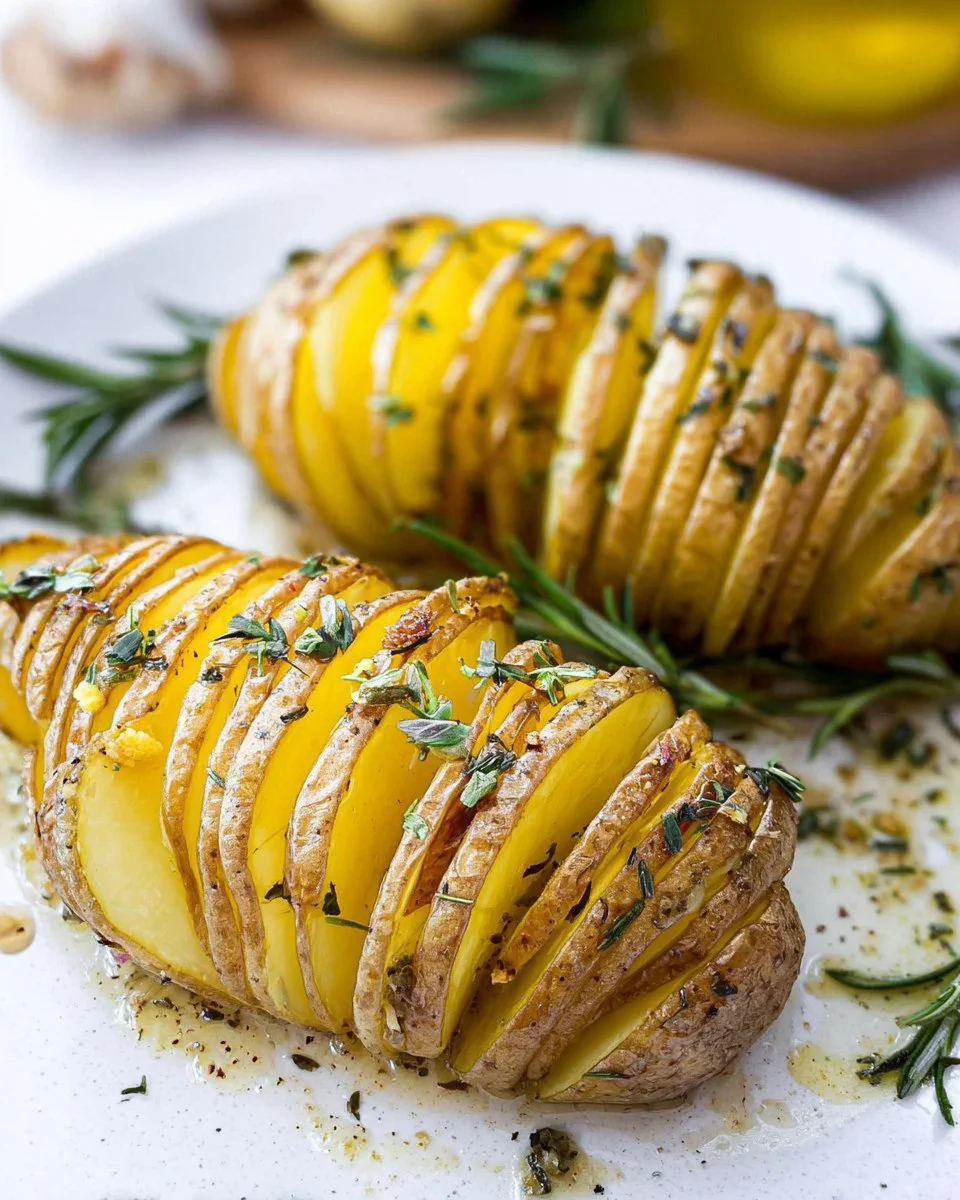 Garlic Herb Hasselback Yukon Gold Potatoes