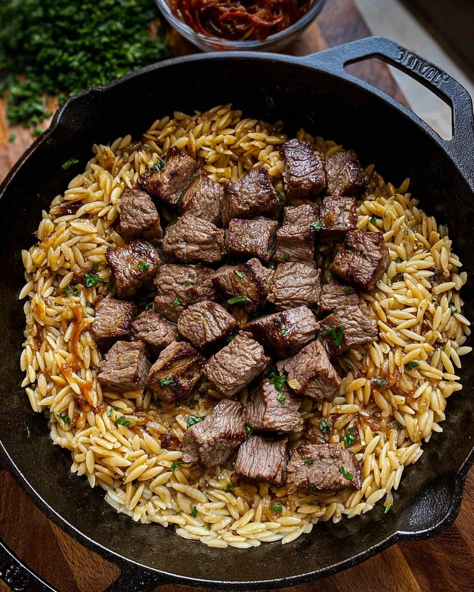 Steak and Caramelized Onion Orzo