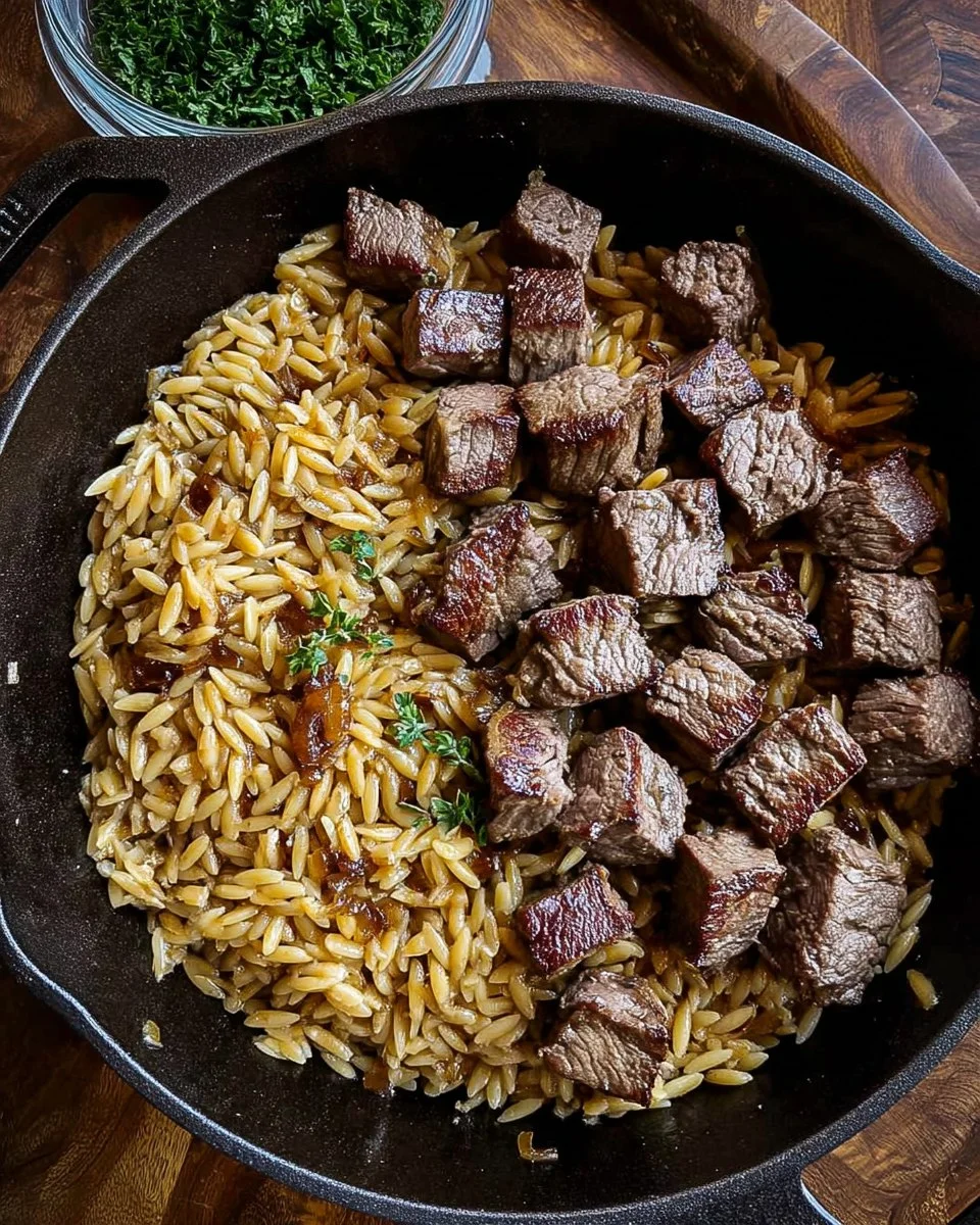 Steak and Caramelized Onion Orzo