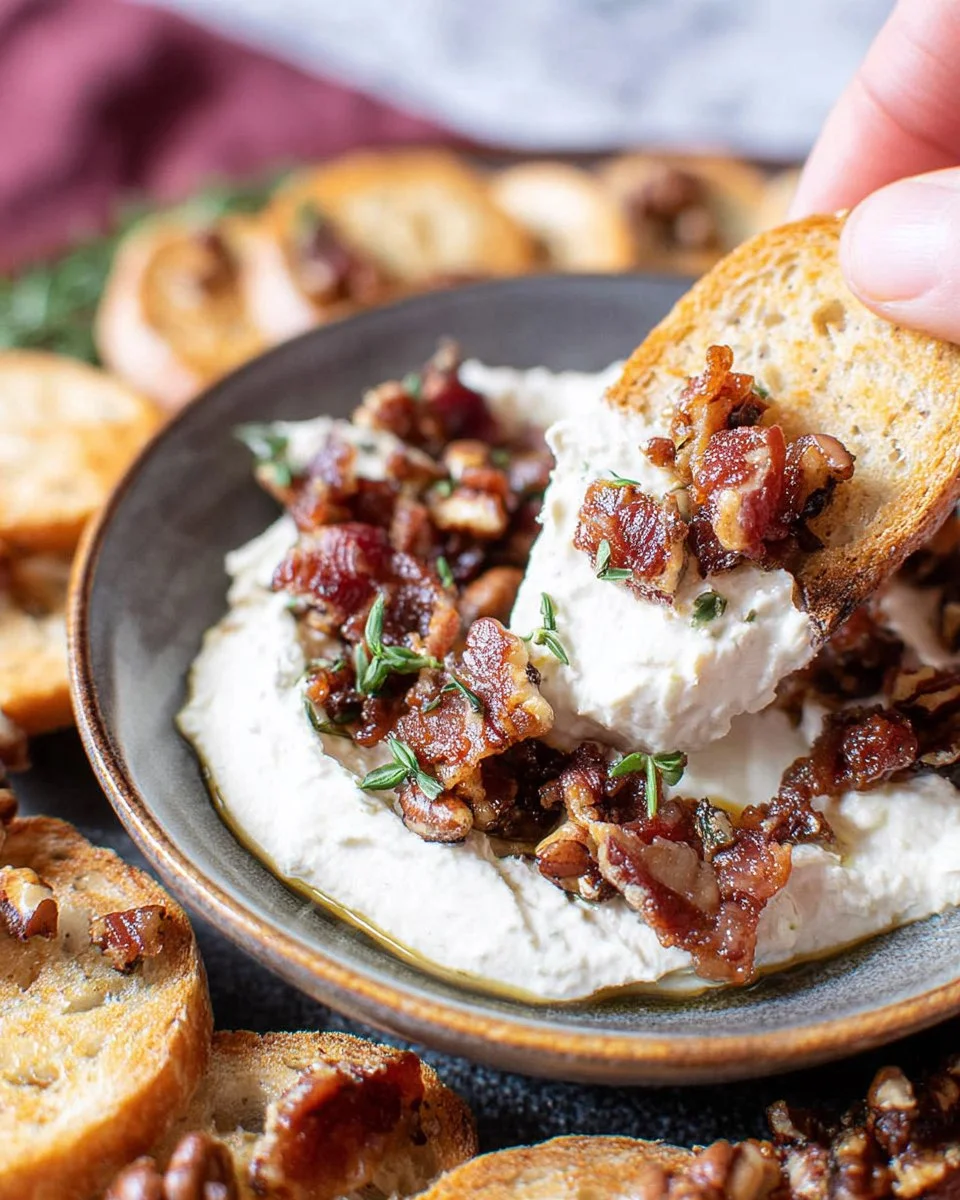Whipped Goat Cheese with Candied Bacon and Pecans 2